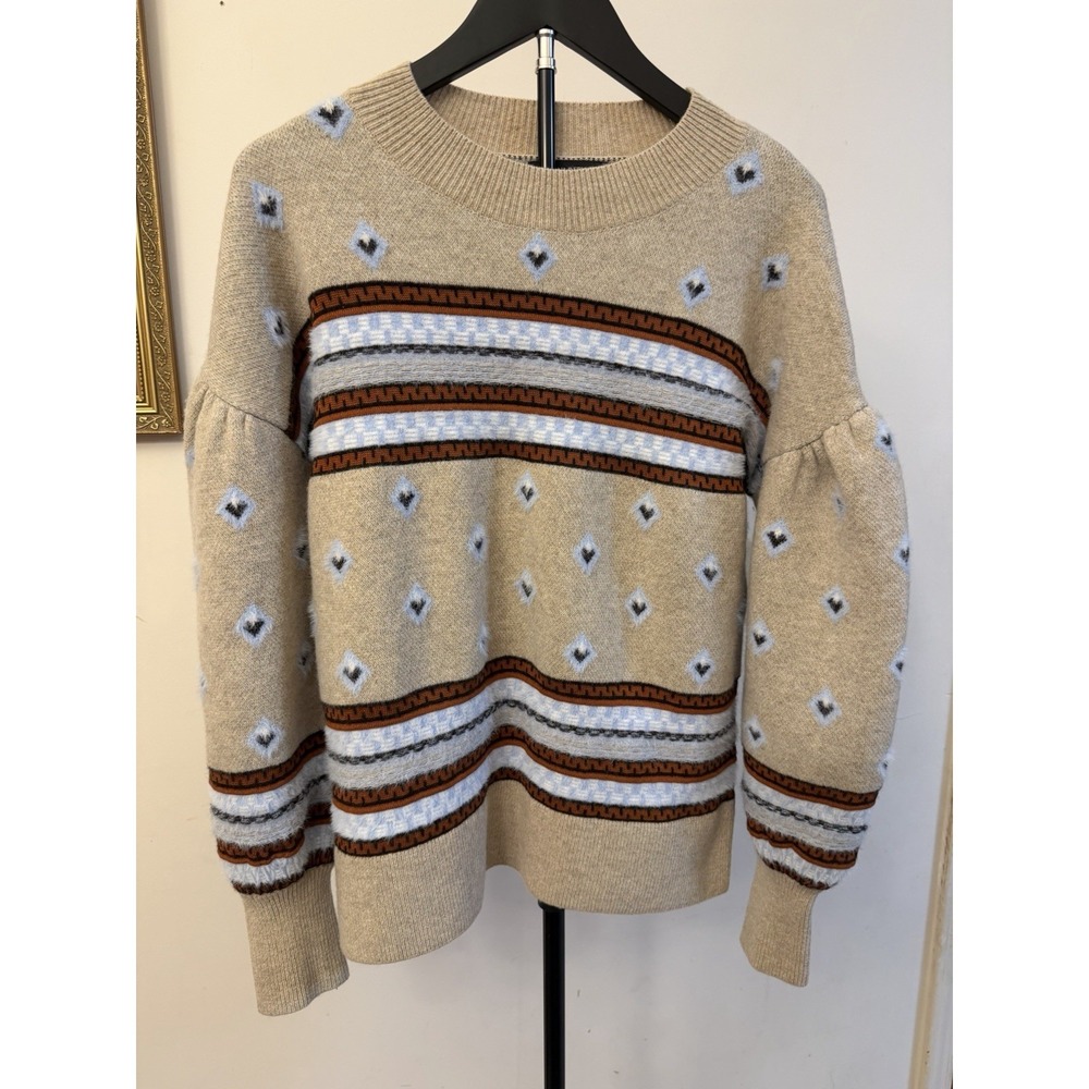BANANA REPUBLIC Medium Oversized Fair Isle Balloon Sleeve Wool Statement Sweater